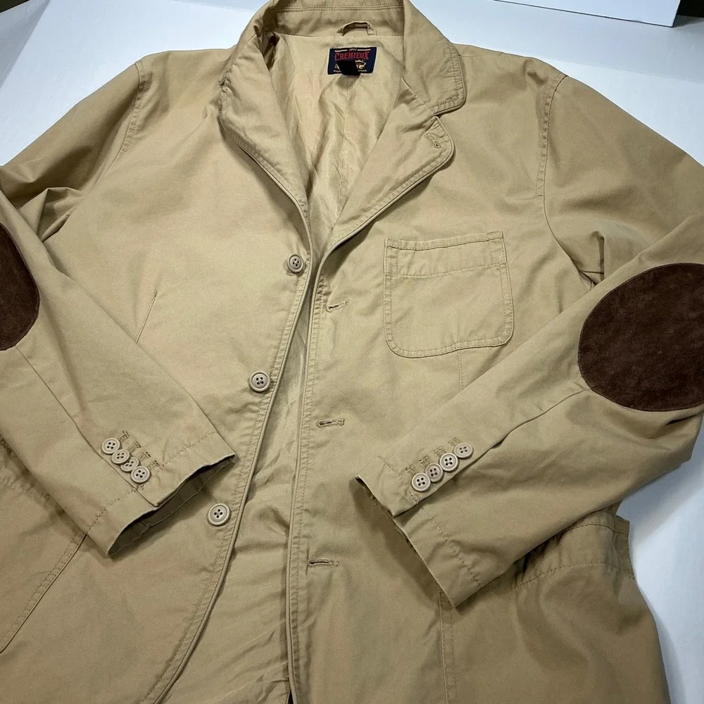 Cremieux Men's Beige Cotton Blazer Jacket with Elbow Patches‎ - Versatile Style